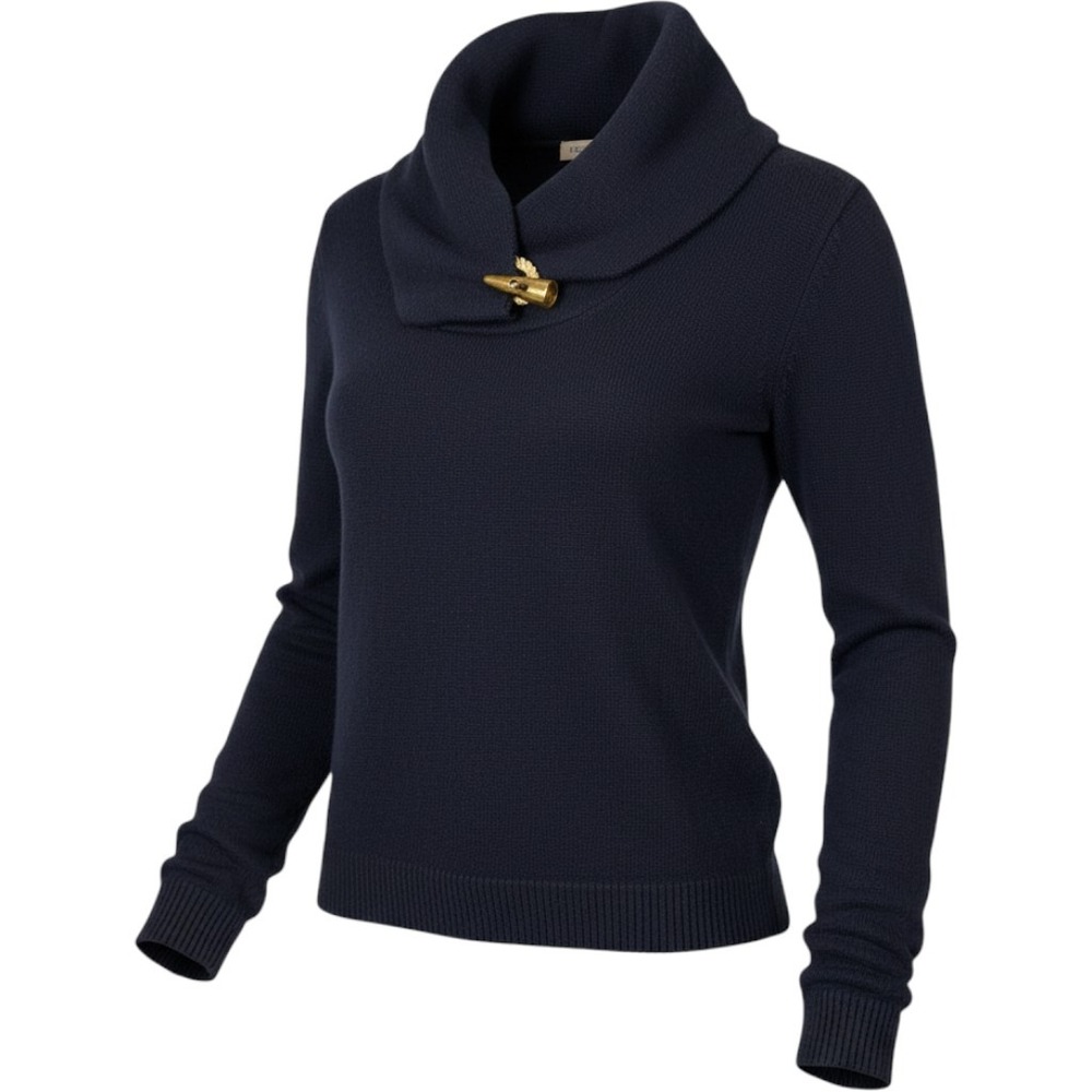 Lauren Ralph Lauren Navy Shawl Collar Toggle Sweater Gold Hardware Knit PM